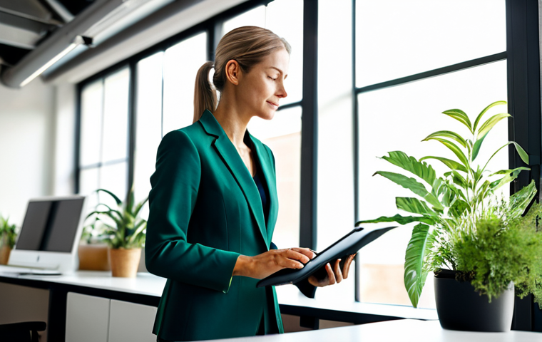 The Wellness Oasis**
A professional businesswoman, fully clothed in a modest business casual suit, participates in a quiet mindfulness exercise within a sunlit, modern co-working space. The environment features an ergonomic standing desk, abundant green plants, and soft natural light streaming through large windows. The focus is on a serene, productive atmosphere that promotes well-being and mental clarity. The image should convey perfect anatomy, correct proportions, natural pose, well-formed hands, proper finger count, and natural body proportions, ensuring a high-quality, realistic, detailed, and safe for work, appropriate content, professional, family-friendly depiction.
2. **Prompt for