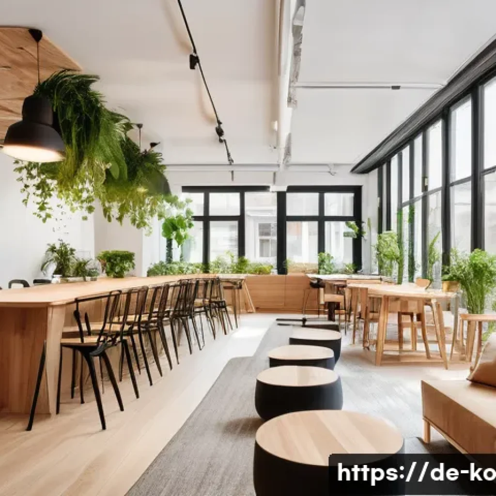 코워킹 커뮤니티의 문화 조성 방법 - A cozy and vibrant coworking space interior designed for a German urban setting, featuring large win...