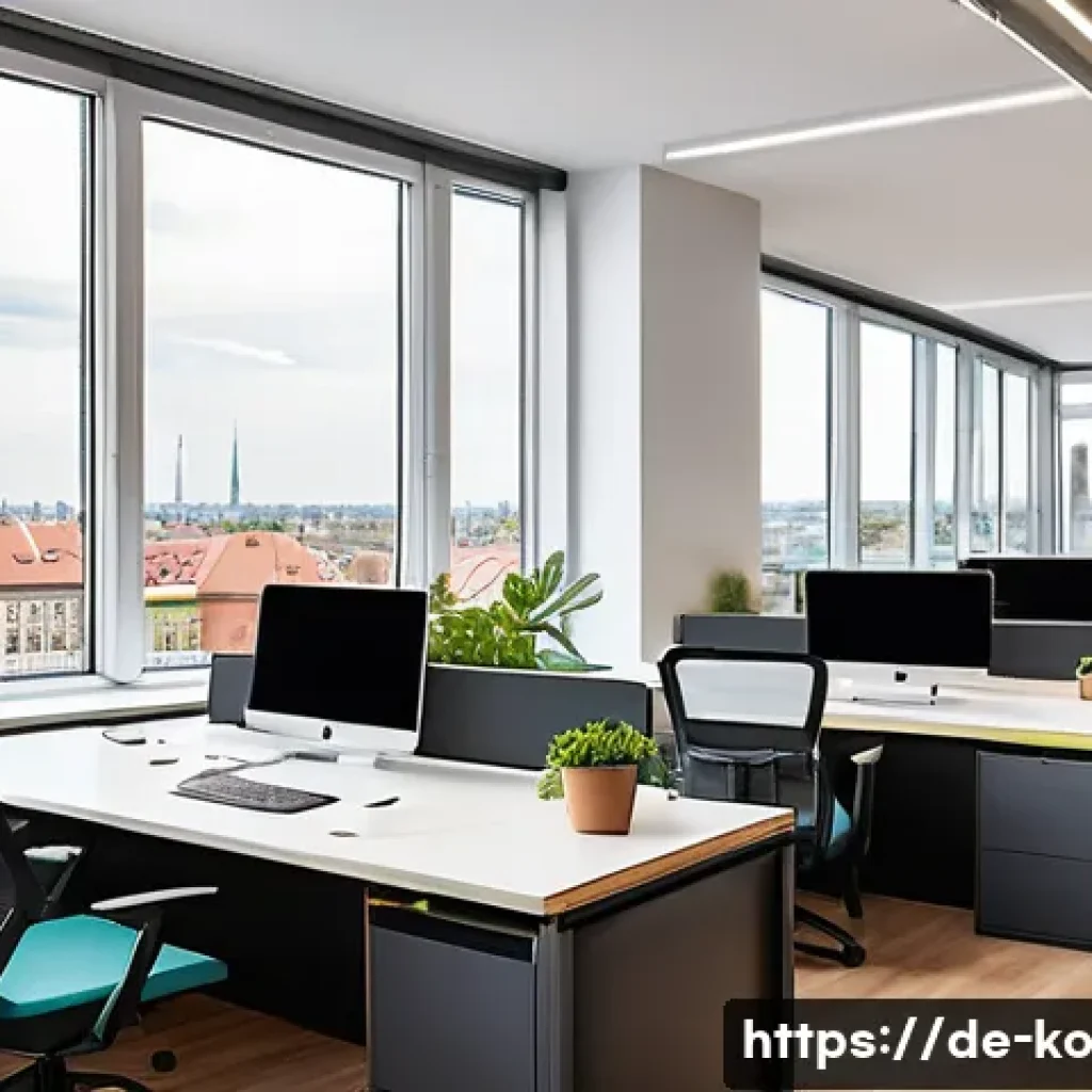 코워킹 커뮤니티의 미래 전망 - A modern German coworking space interior featuring diverse professionals working flexibly in a brigh...