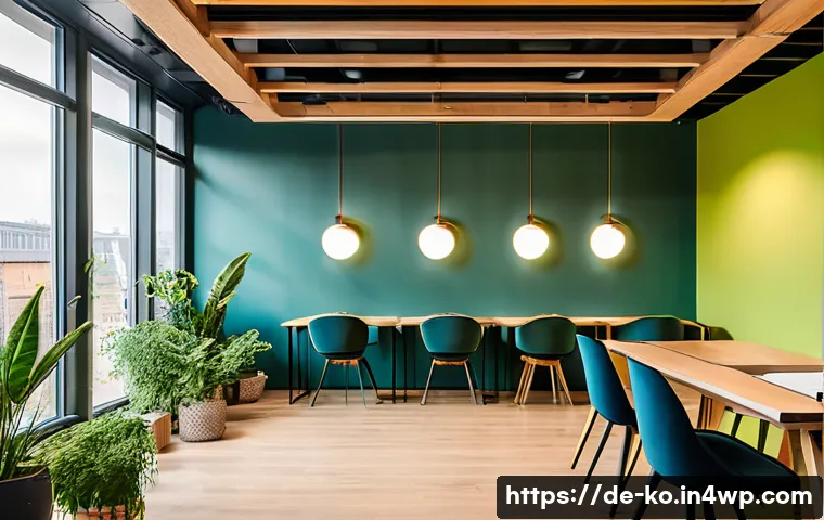 코워킹 스페이스의 고객 경험 개선 방안 - A bright, modern coworking space interior in a German city, featuring large floor-to-ceiling windows...