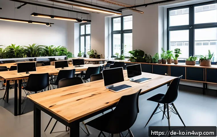 코워킹 커뮤니티의 사회적 가치 - A vibrant modern coworking space in a central Berlin neighborhood, featuring an open-plan layout wit...
