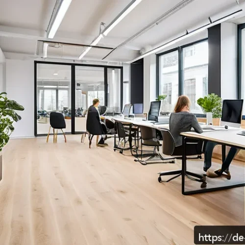 Home 17 코워킹 스페이스의 경제적 이점 - A modern coworking space interior located in a bustling German city center, showing diverse professi...