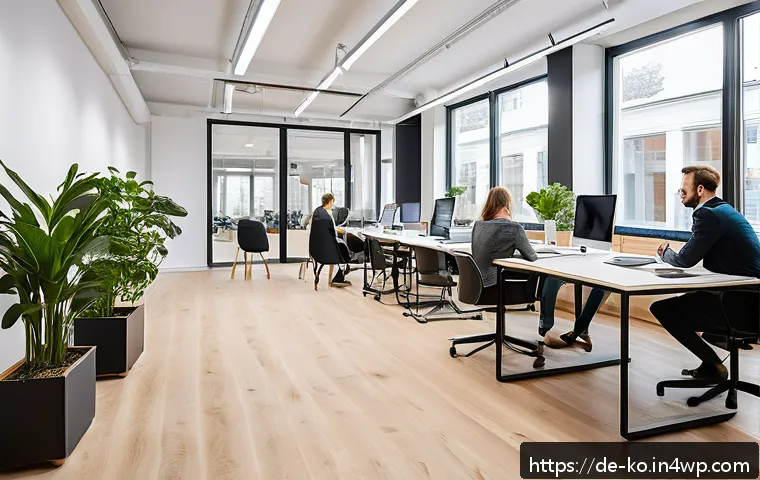 코워킹 스페이스의 경제적 이점 - A modern coworking space interior located in a bustling German city center, showing diverse professi...